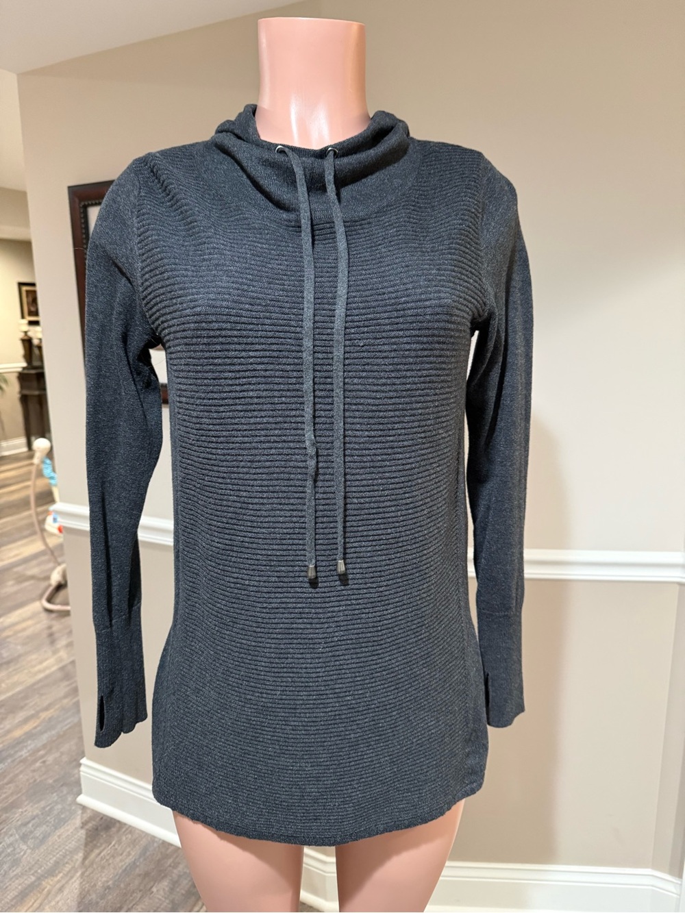 Artisan Ny Ribbed Cowl Neck Pullover Sweater - Charcoal